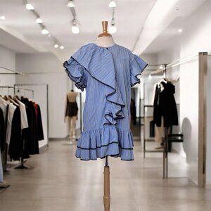 MSGM Ruffled Trim Striped Mini Dress